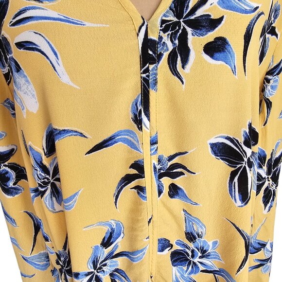 Melissa Nepton Yellow Floral Long Sleeve Tie Top Sz L - Picture 2 of 8